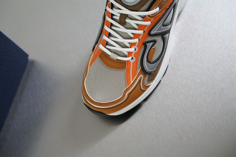 D10r B30 SNEAKER CREAM MESH WITH ORANGE AND BROWN TECHNICAL FABRIC   DO072