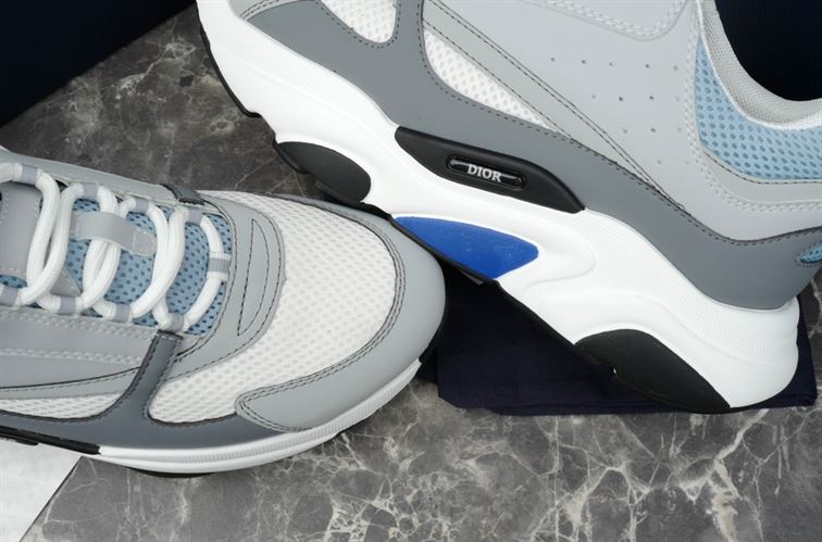 D10r B22 SNEAKERS WHITE AND BLUE TECHNICAL MESH AND GRAY CALFSKIN DO001