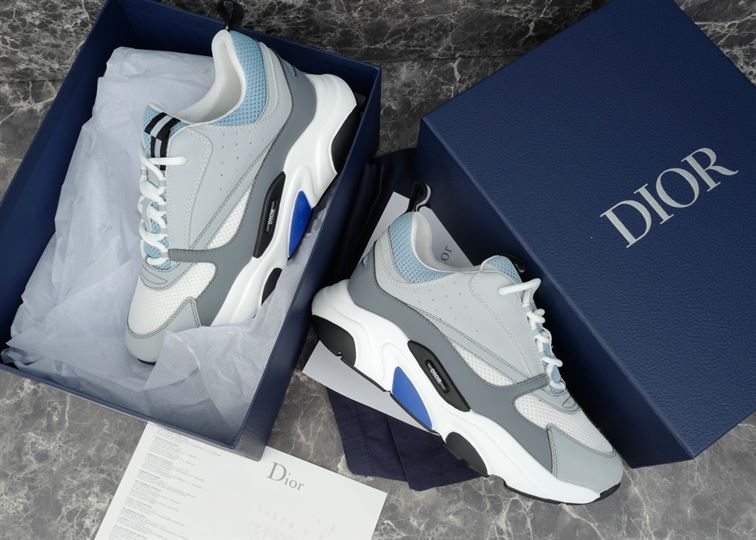D10r B22 SNEAKERS WHITE AND BLUE TECHNICAL MESH AND GRAY CALFSKIN DO001
