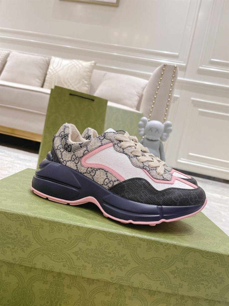 Gvc*1 RHYTON GG-MONOGRAM LEATHER-TRIM CANVAS TRAINERS GCC106
