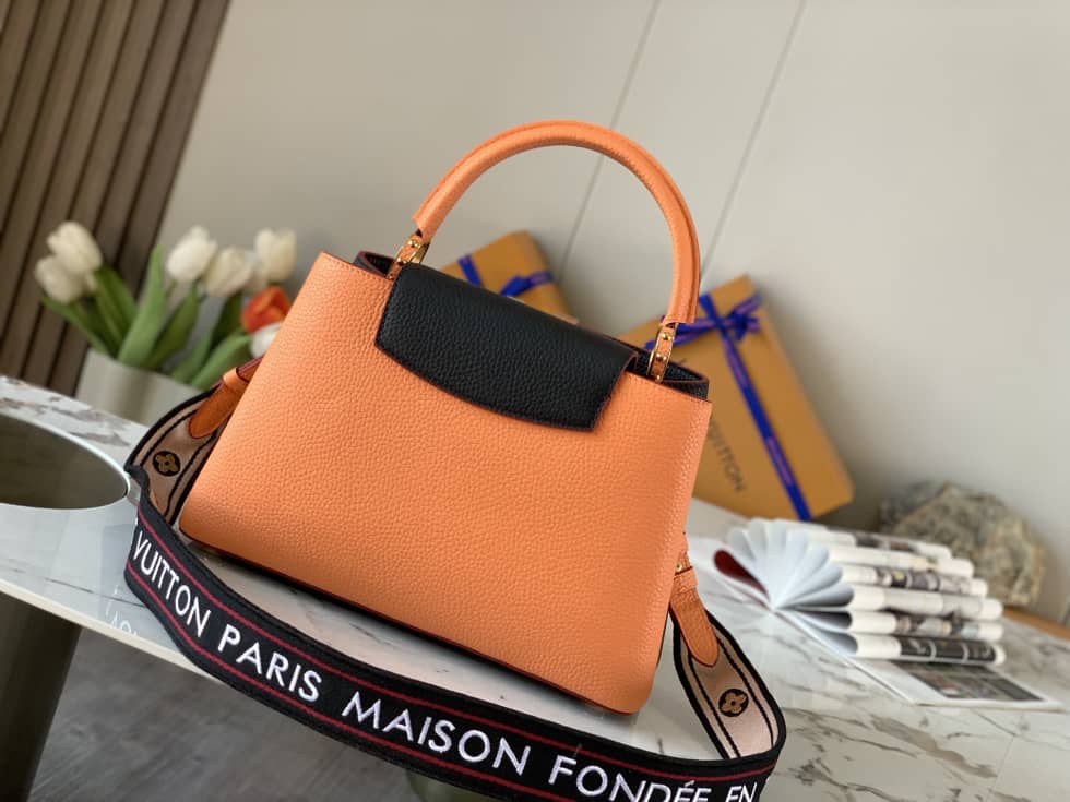 L0vis Vvtt0n Capucines MM Black And Orange M58610 Replica Crossbody Bag
