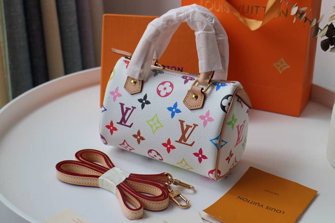 LV Duffle Bag Replica Monogram Multi Mini Speedy White M92645
