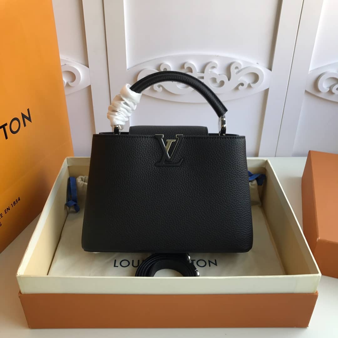 L0vis Vvtt0n Capucines PM Taurillon Leather Tote Replica Black M42242