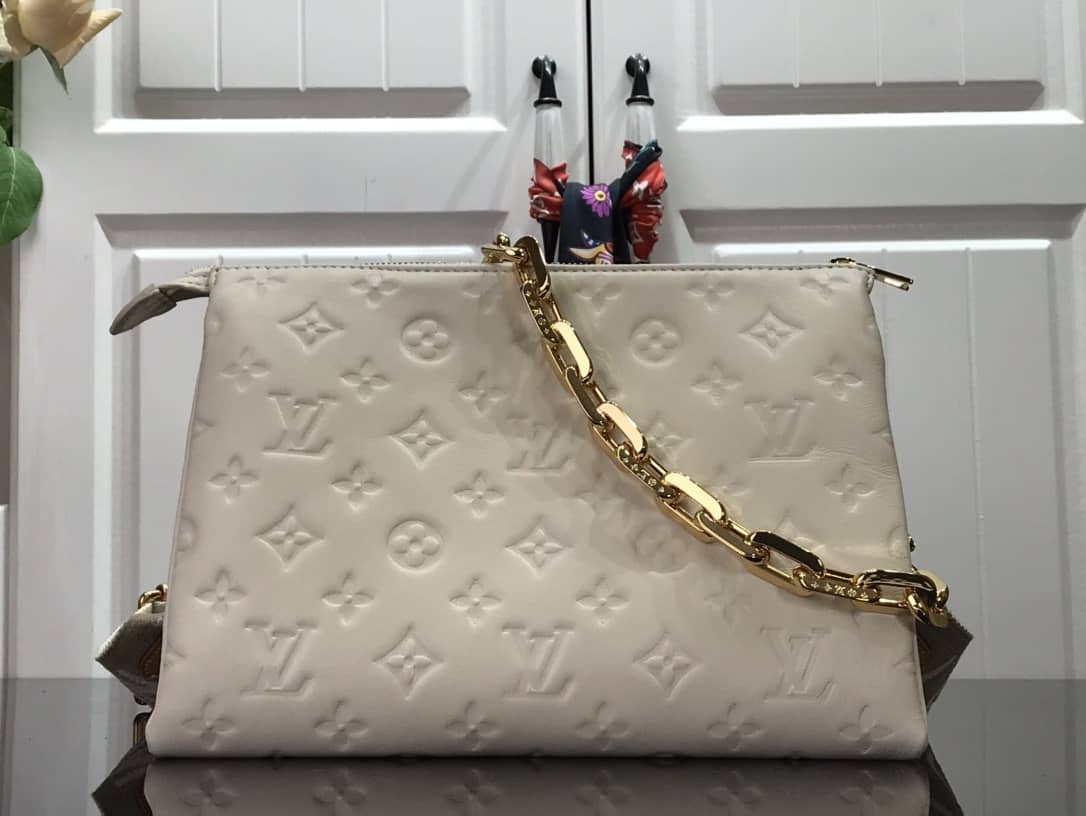 L0vis Vvtt0n Cream Coussin PM Monogram Embossed Lambskin Replica Bag White M57793