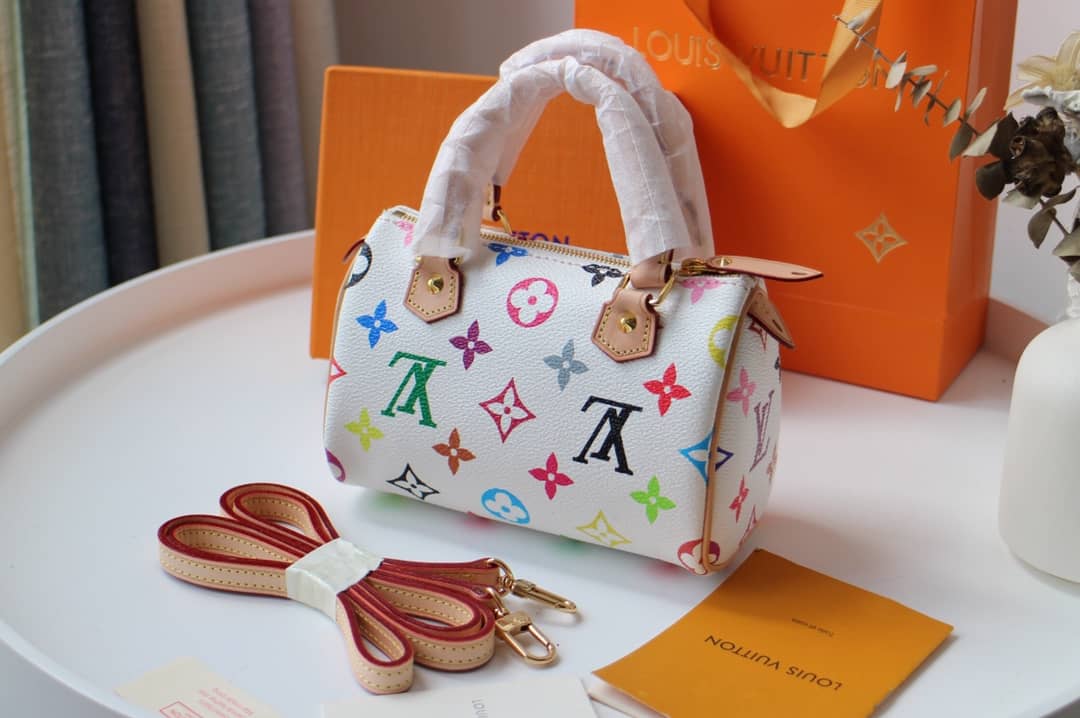 LV Duffle Bag Replica Monogram Multi Mini Speedy White M92645