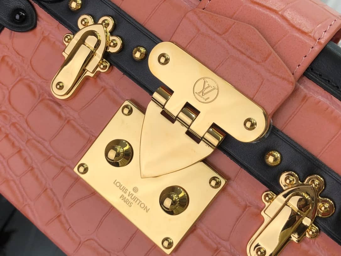 L0vis Vvtt0n Petite Malle Brilliant Alligator Leather Replica Handbag Orange N93817