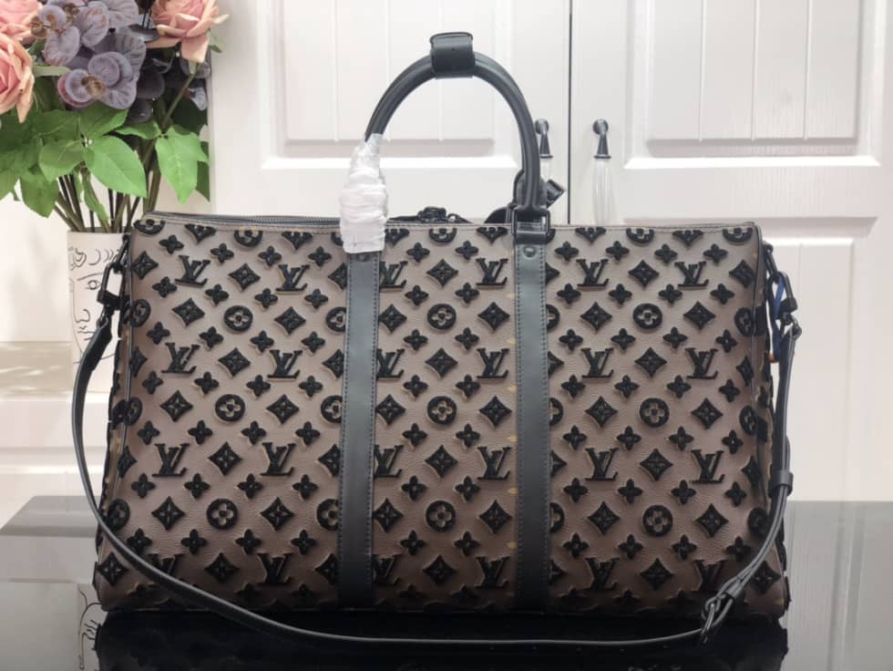 LV Duffle Bag Replica Keepall Triangle Bandouliere 50 Brown M45046
