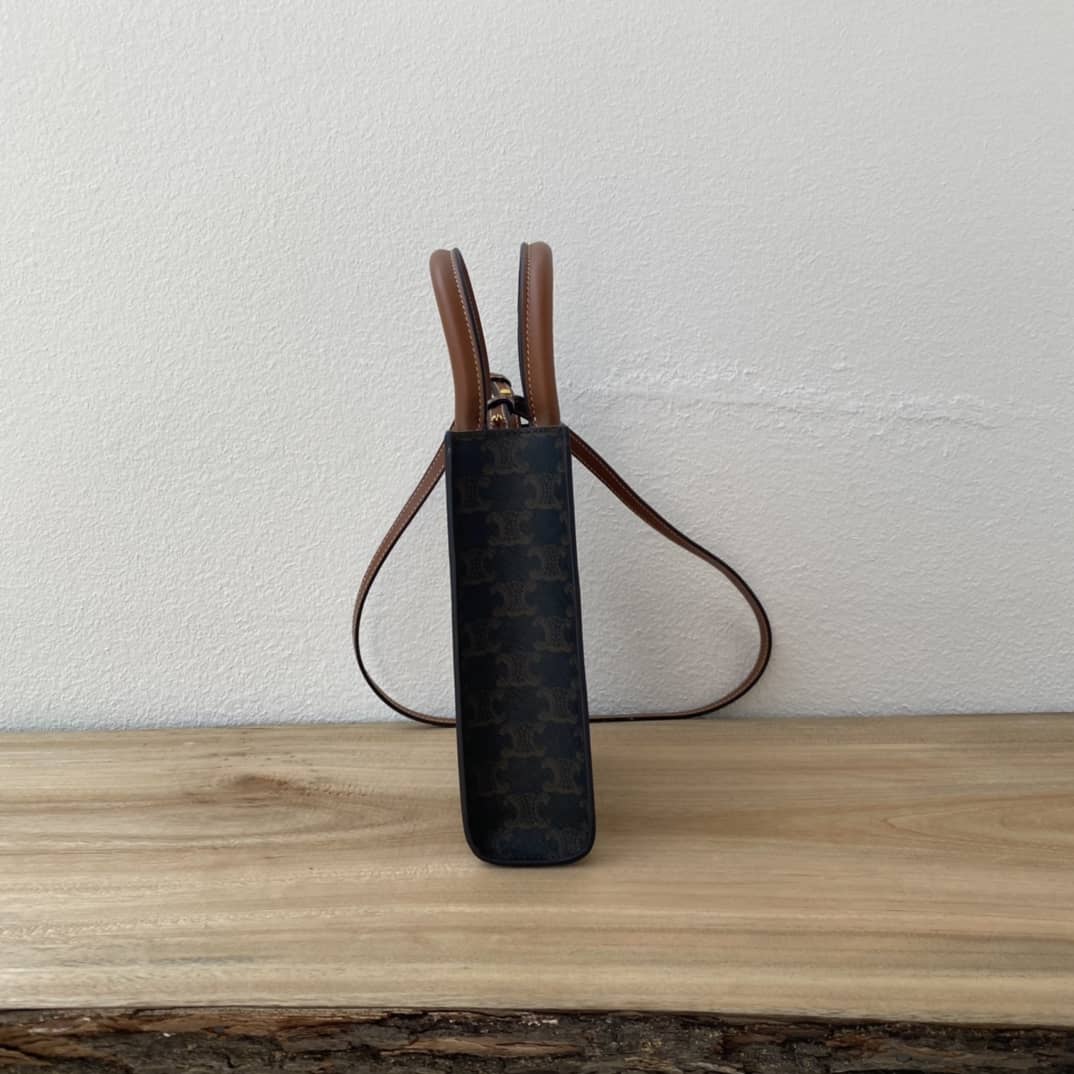Ce1i*e Triomphe Canvas Calfskin Mini Vertical Cabas Replica Bag