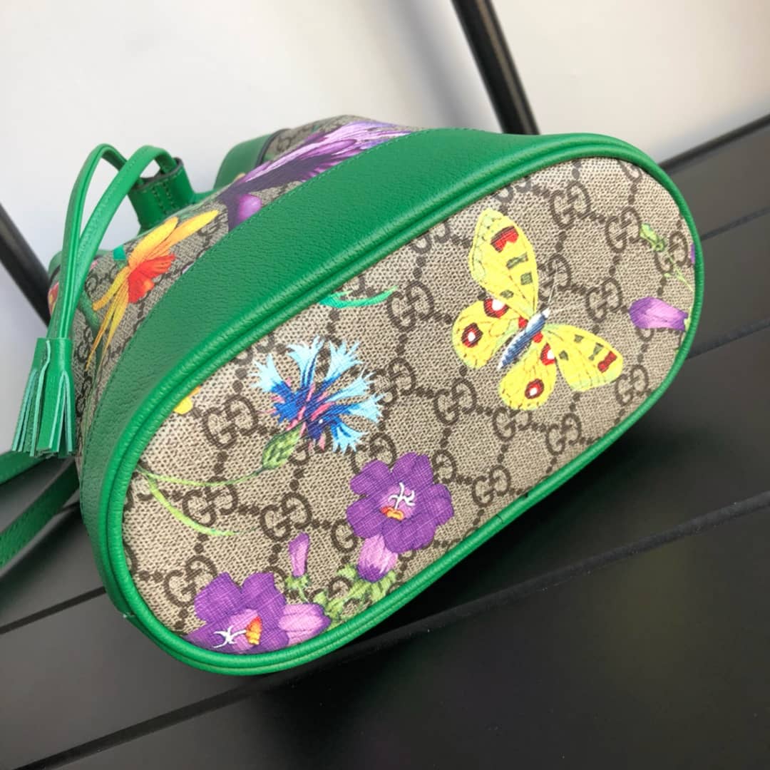 Gvc*1 Ophidia GG Flora Pattern Small Bucket Bag Replica Green 550621