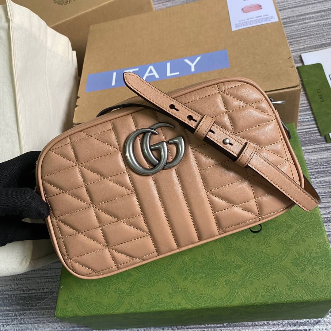 Gvc*1 Handbag Dupes GG Marmont Small Shoulder Handbag Camera Bag Replica Brown 447632