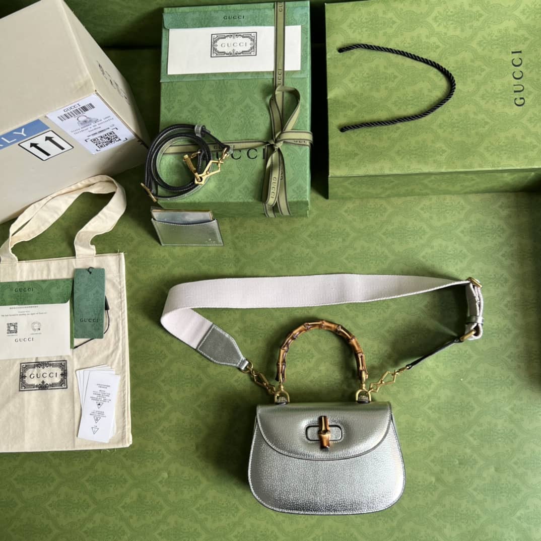 Gvc*1 Bamboo 1947 Small Top Handle Bag 675797 Sliver Replica