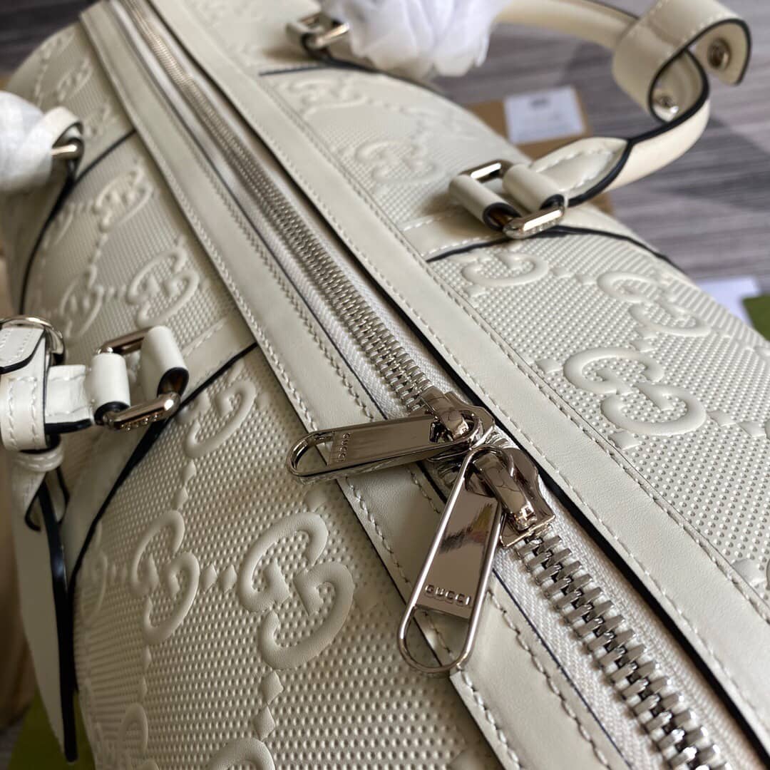 Gvc*1 GG Embossed Perforated Leather Duffle Bag Replica White 625768
