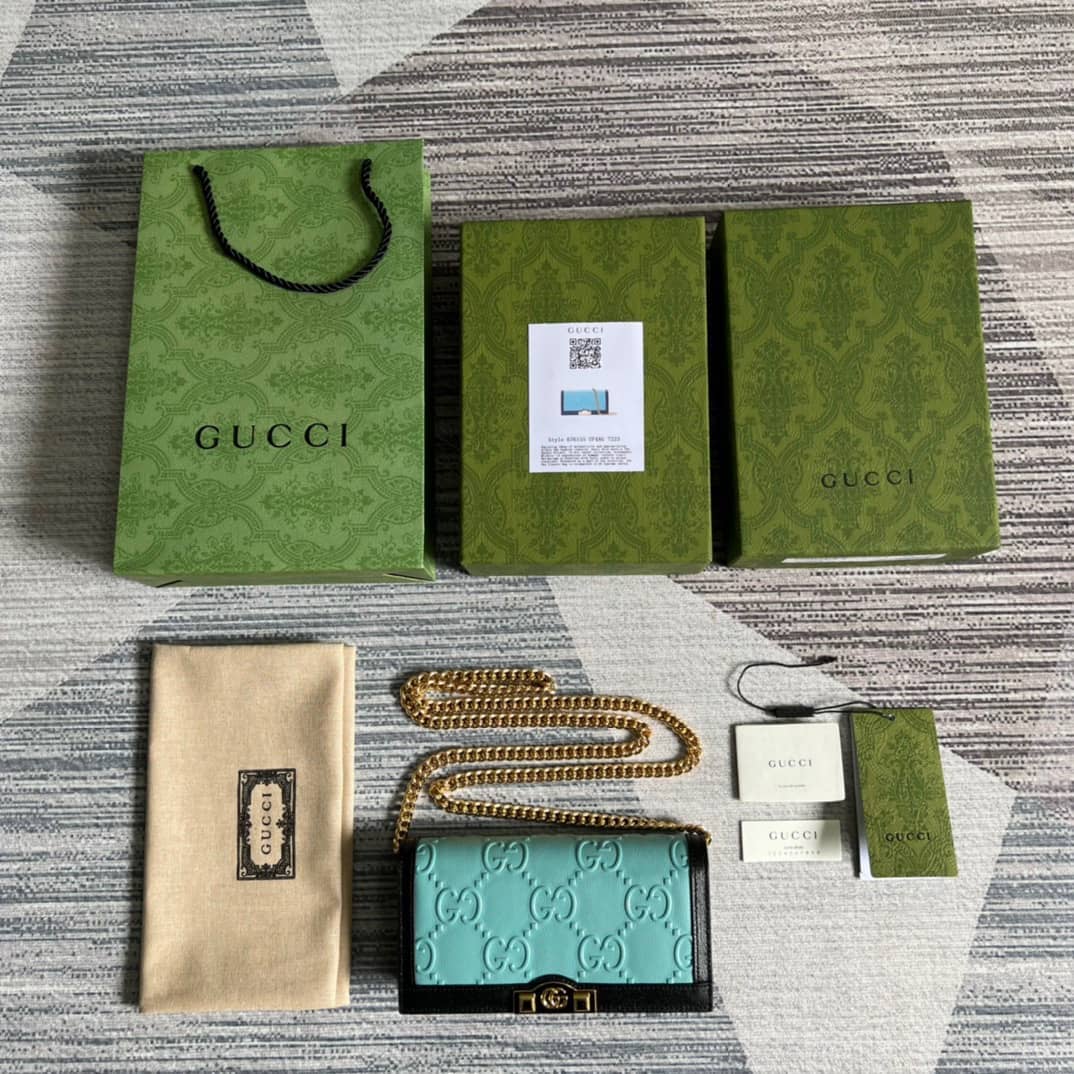 Gvc*1 GG Wallet With Chain Light Blue 676155 Replica