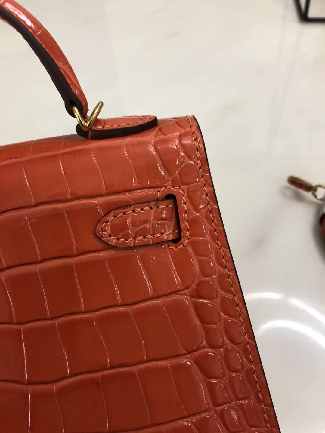 H**me5 Kelly Dupe Mini19CM Crocodile Shiny Replica Bag