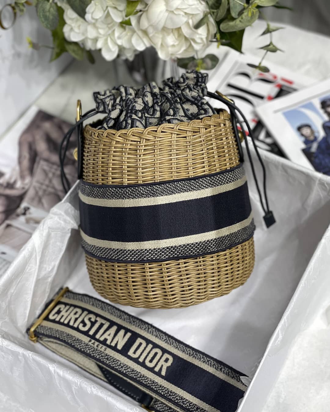 Chr1st1an D10r Oblique D10r Wicker Bucket Bag