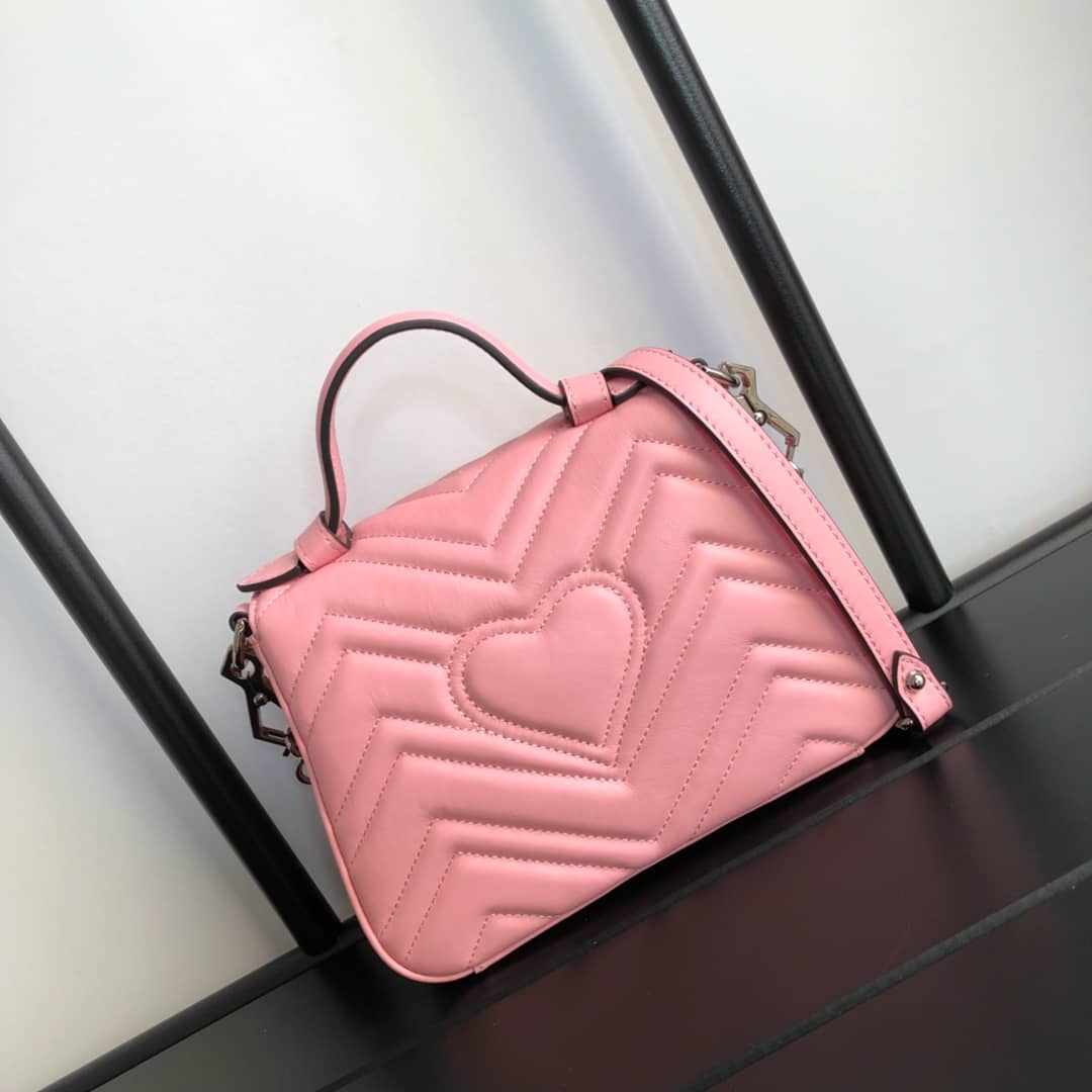 Gvc*1 GG Marmont Mini Leather Top Handle Bag Replica Pink 547260