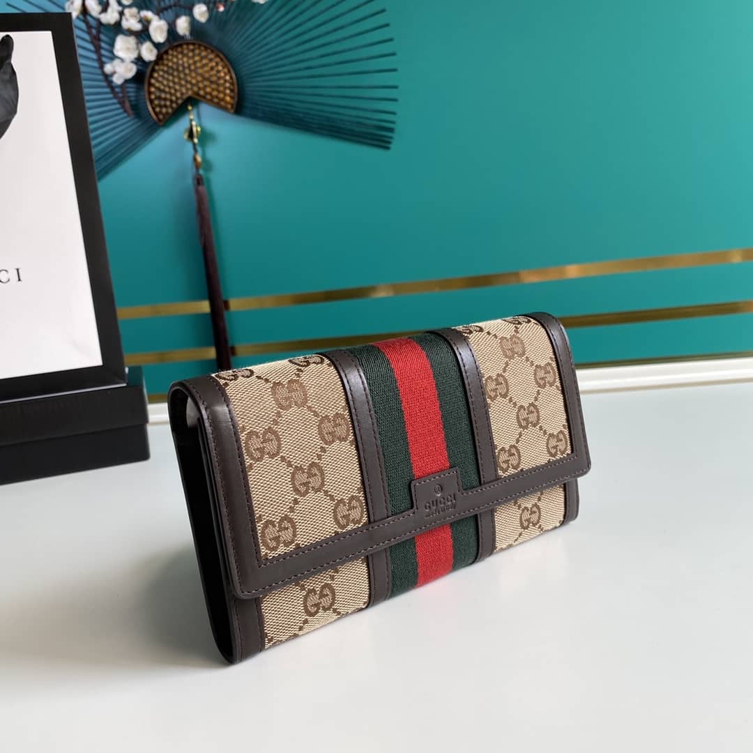 Gvc*1 Monogram Vintage Web Long Button Canvas Wallet