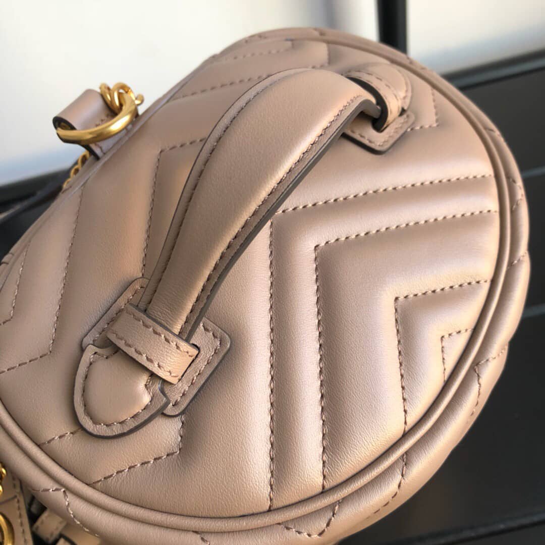 Gvc*1 GG Marmont Matelesse Mini Round Replica Backpack Brown 598594