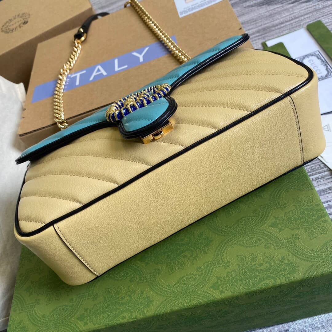 Gvc*1 GG Marmont Matelasse Shoulder Bag Replica Blue Yellow 443497