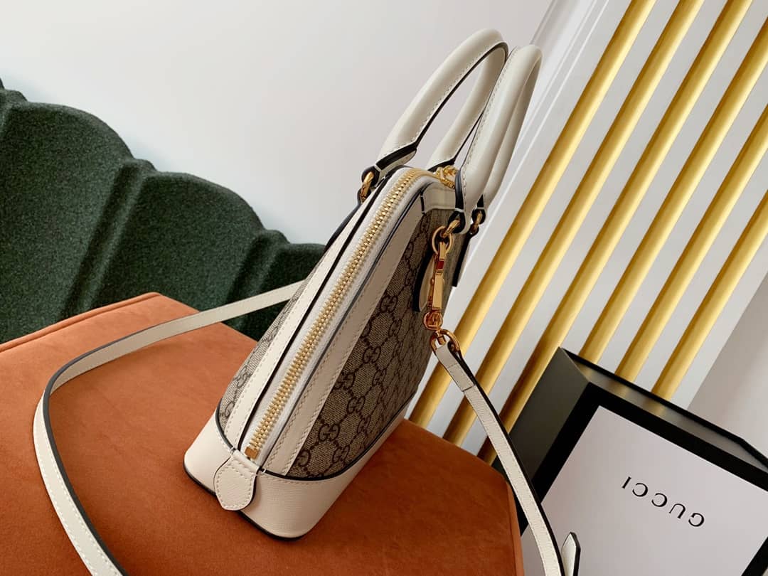 Gvc*1 Horsebit 1955 Small GG Svp*me Grainy Leather Handle Bag Replica White 621220