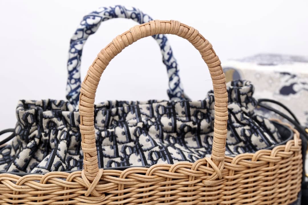 Chr1st1an D10r Wicker Bucket Bagblue Oblique