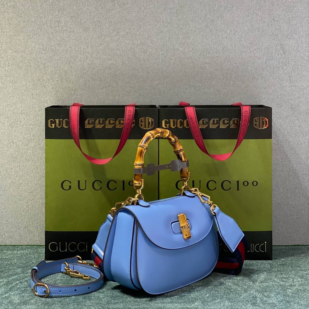 Gvc*1 Bamboo 1947 Small Top Handle Bag 675797 Blue 675797 Replica