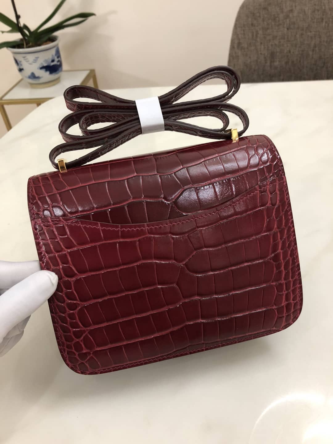 H**me5 Replica Constance 18CM Crocodile Shiny Bag