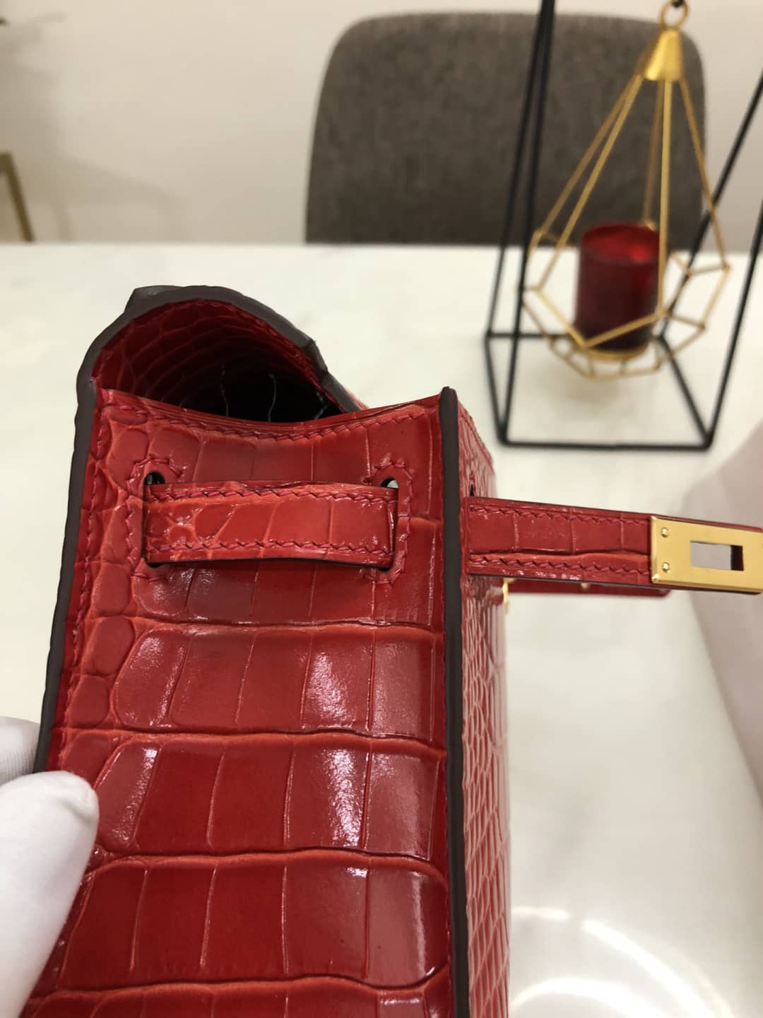 H**me5 Kelly Dupe 22CM Crocodile Shiny Replica Bag