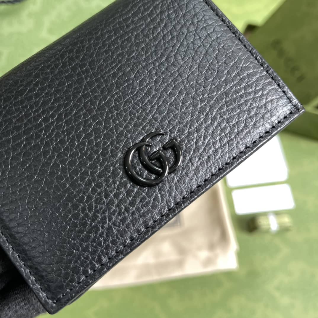 Gvc*1 GG Leather Card Case Wallet Black Replica 456126