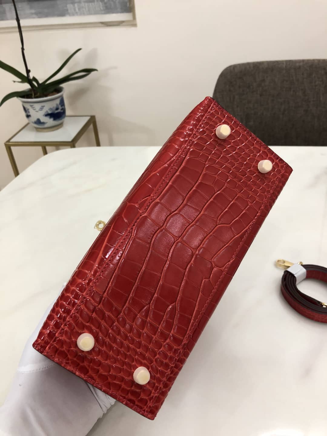 H**me5 Kelly Dupe 25CM Crocodile Shiny Replica Bag