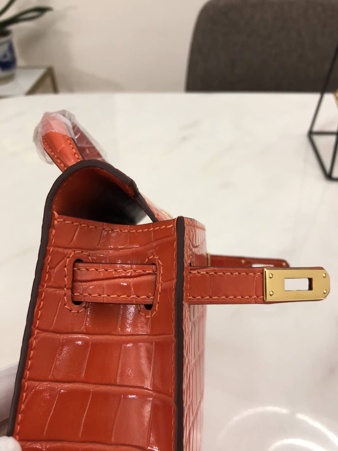 H**me5 Kelly Dupe Mini19CM Crocodile Shiny Replica Bag