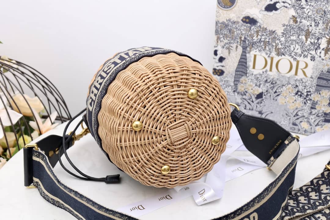 Chr1st1an D10r Wicker Bucket Bagblue Oblique