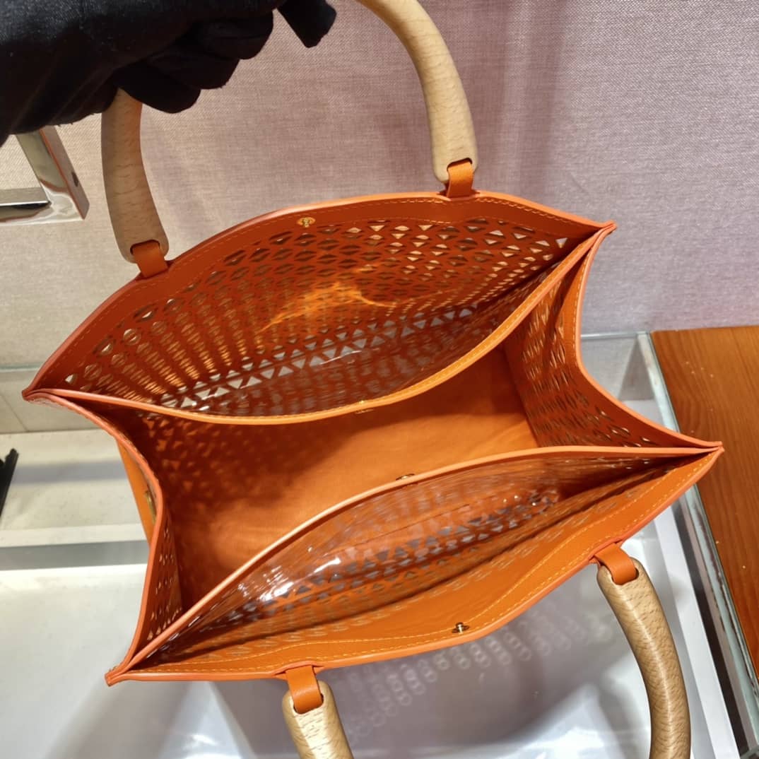 Pra*a Hollow Out Cowhide Leather Beech Tote