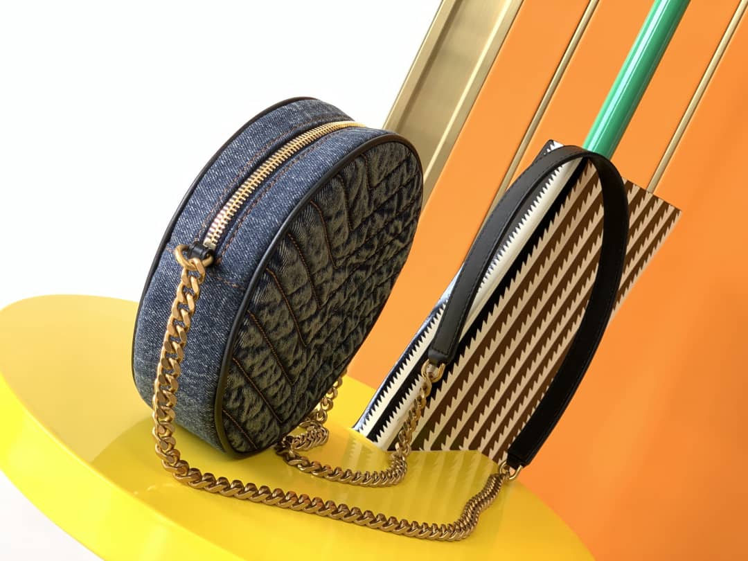 Sa1nt Lau*nt Y51 Vinyle Denim Quilted Round Bag