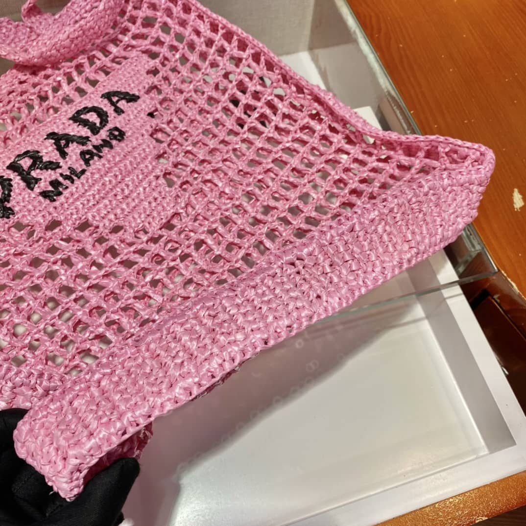 Pra*a Raffia Leather Replica Tote