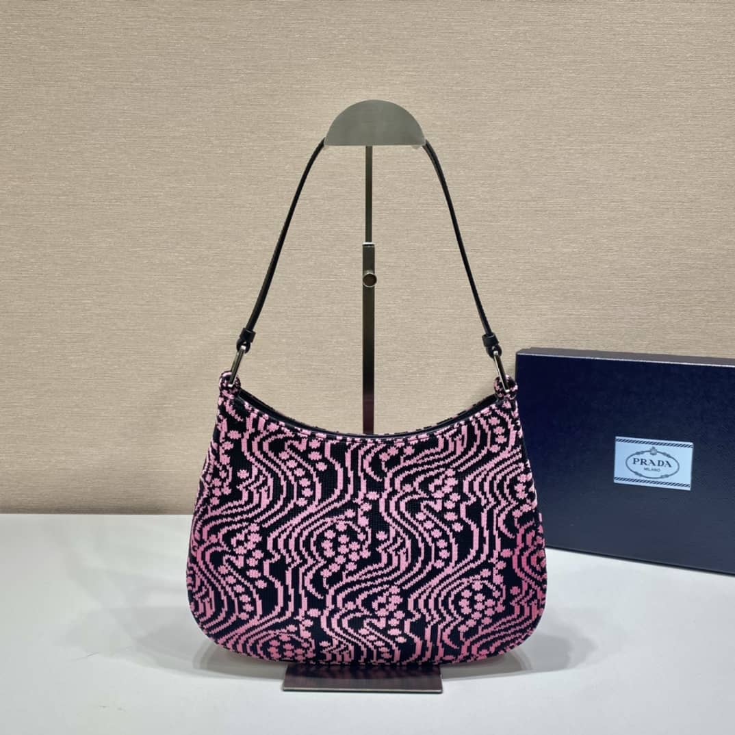 Pra*a Cleo Bag Dupe Jacquard Knit And Leather Replica Bag