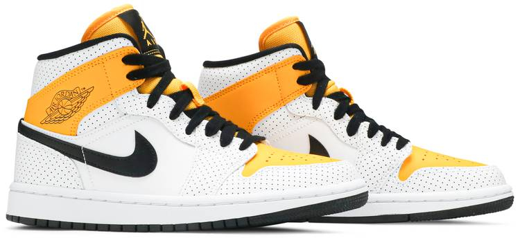 Wmns Air Jordan 1 Mid Perforated White University Gold BQ6472-107
