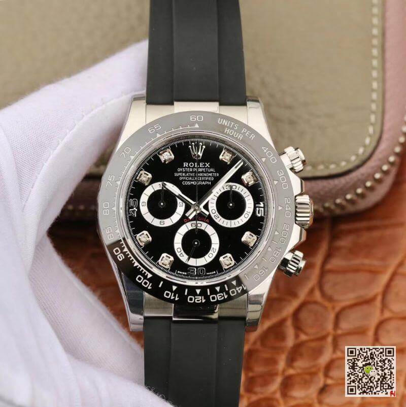 R01ex Daytona Replica Cosmograph 116519 Noob Factory 1:1 Best Edition D1am0nds Markers Swiss ETA4130 Black Rubber Strap