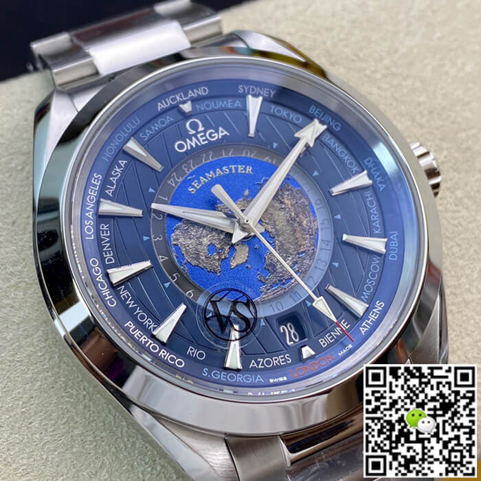 Replica 0me*ga Seamaster Aqua Terra GMT Worldtimer 220.10.43.22.03.001 1:1 Best Edition VS Factory Blue Dial Swiss ETA8938