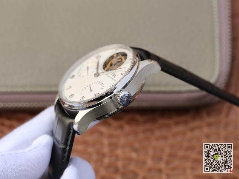 IWC Replica Portuguese IW504202 Real Tourbillon 1:1 Best Edition White Dial On Black Leather Strap Swiss ETA Tourbillon