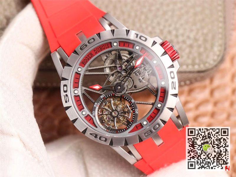 Replica Roger Dubuis Excalibur Spider RDDBEX0572 Hollow Flight Tourbillon 1:1 Best Edition JB Factory Red Strap Swiss RD505SQ