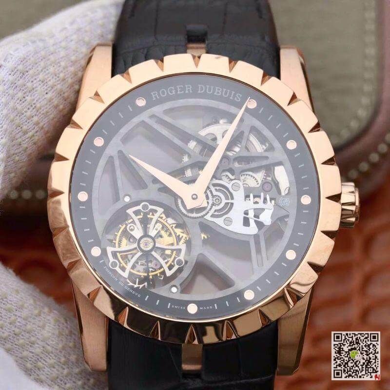 Replica Roger Dubuis Excalibur RDDBEX0392 1:1 Best Edition Swiss Tourbillon Black Leather Strap
