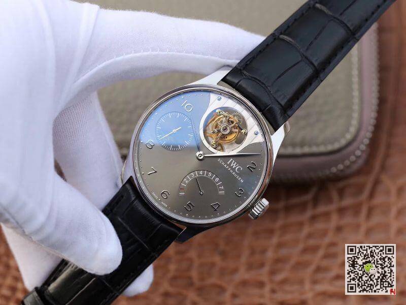 IWC Replica Portuguese IW504210 Tourbillon 1:1 Best Edition Slate Gray Dial On Black Leather Strap Swiss ETA Tourbillon Movement