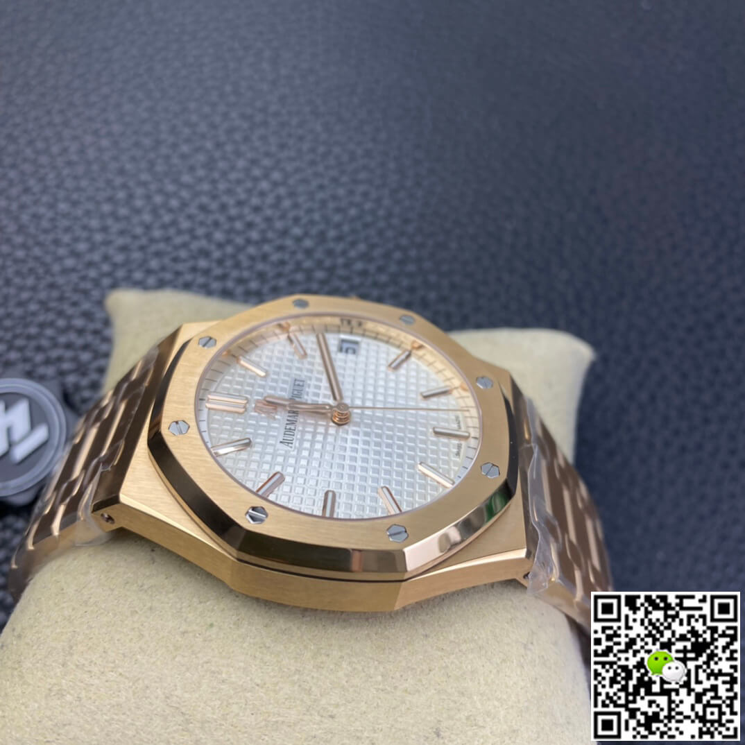 Replica Audemars P1g*et Royal Oak 15500 1:1 Best Edition ZF Factory Rose Gold White Dial