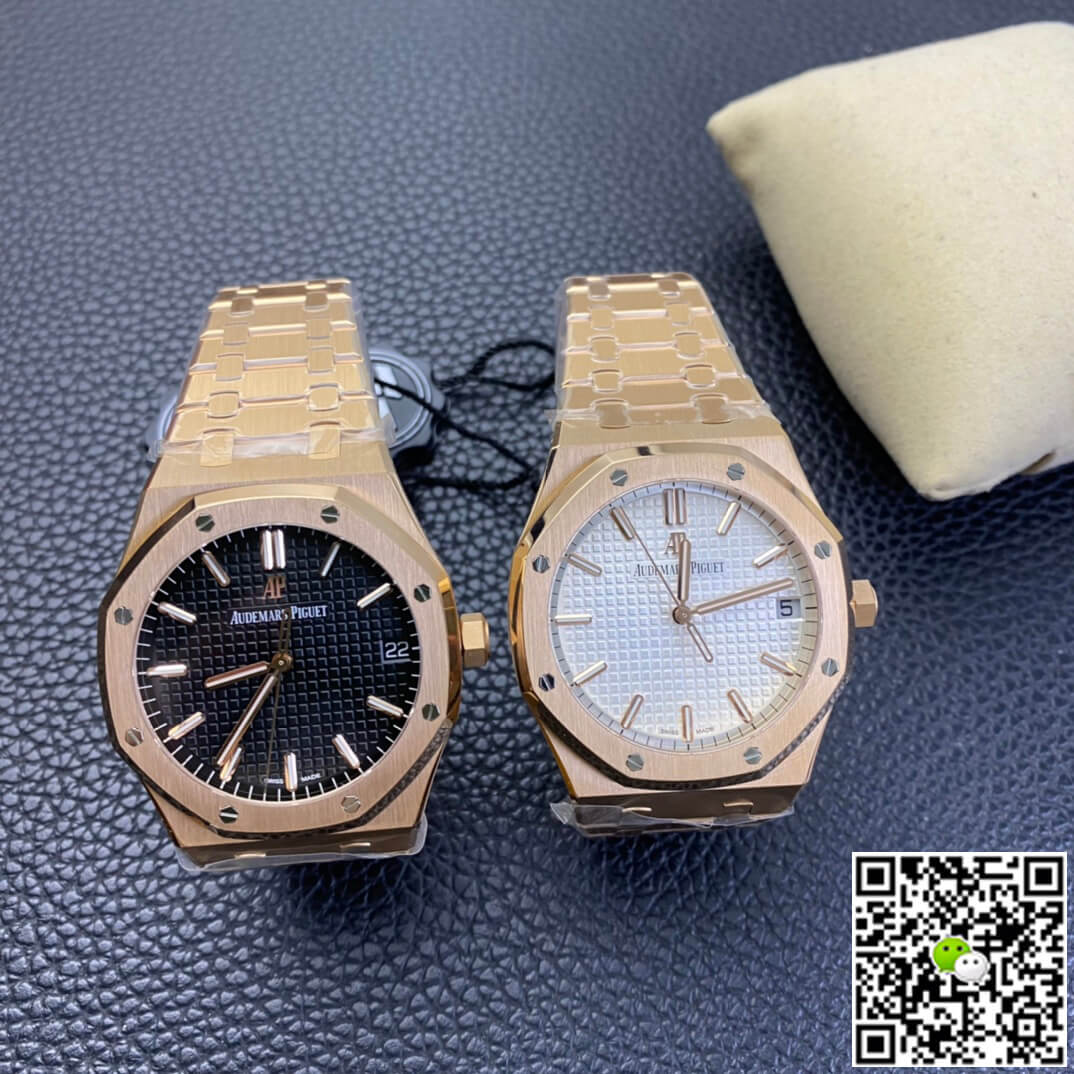 Replica Audemars P1g*et Royal Oak 15500 1:1 Best Edition ZF Factory Rose Gold White Dial