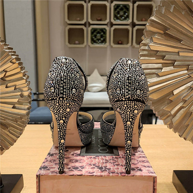 J1m*y Ch00 Crystal Chain Heeled Platform Sandals