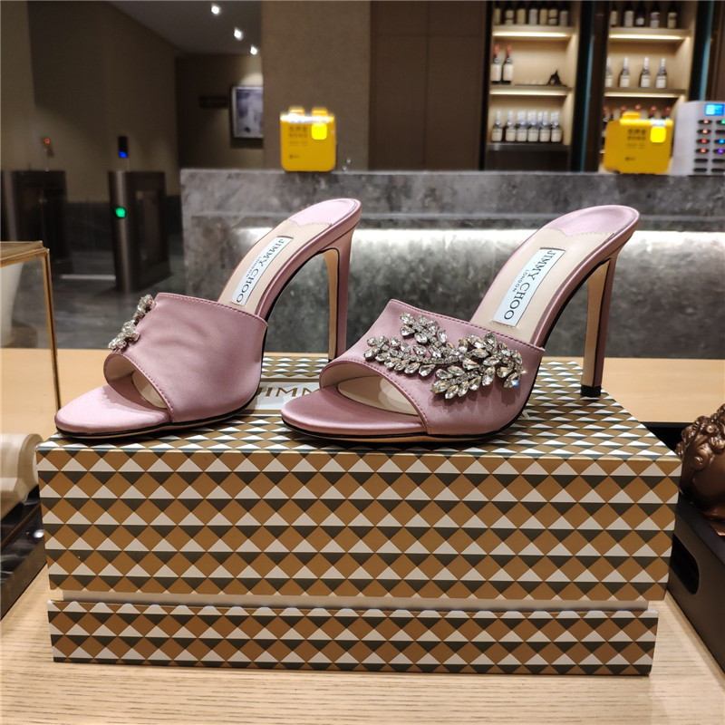 J1m*y Ch00 high heel fishmouth satin sandals
