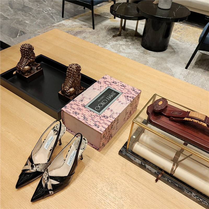 J1m*y Ch00 high-heeled hollow leather style pointed sandals