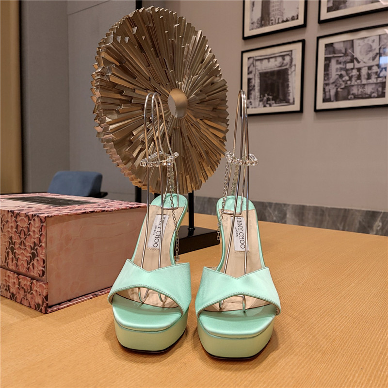 J1m*y Ch00 Crystal Chain Heeled Platform Sandals