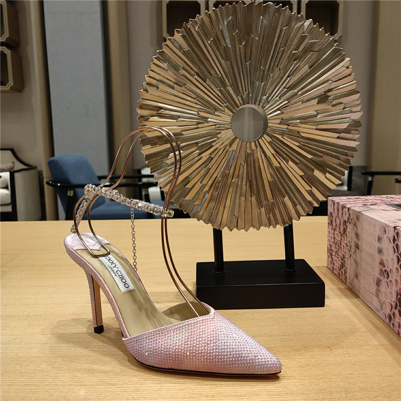 J1m*y Ch00 Crystal Chain Heeled Sandals